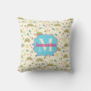 Mini Rainbow Toss on Yellow Retro Pattern Monogram Cushion