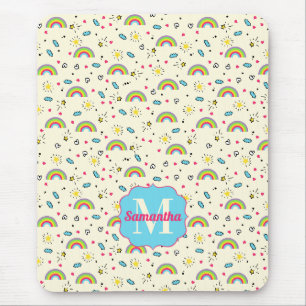 Mini Rainbow Toss on Yellow Retro Pattern Monogram Mouse Mat