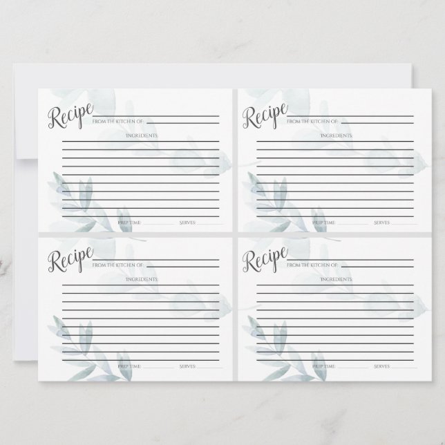 Mini RECIPE CARDS | Dusty Blue Watercolor Eucalypt (Front)