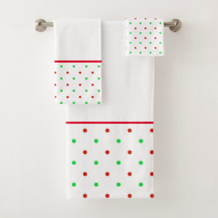 Mini Red and Green Watercolor Polka Dots Bath Towel Set