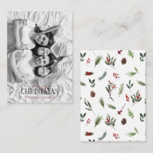 Mini Red Berry Black & White Photo Merry Christmas Card
