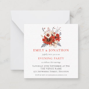MINI   Red Florals Wedding Evening Party Invite
