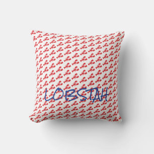 Mini Red Lobsters White Blue Maine LOBSTAH locals Cushion