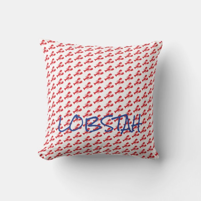 Mini Red Lobsters White Blue Maine LOBSTAH locals Cushion (Front)
