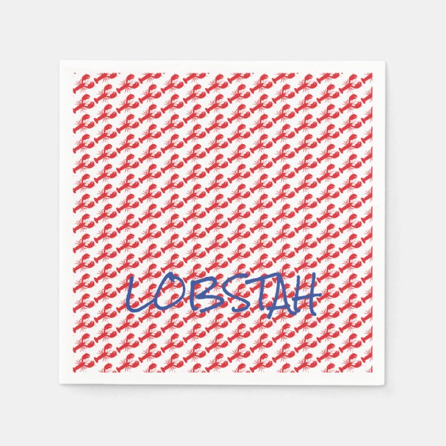 Mini Red Lobsters White Maine Blue LOBSTAH locals Napkin (Front)