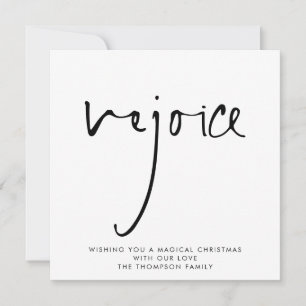 MINI   Rejoice Elegant Script Black White Holiday Card