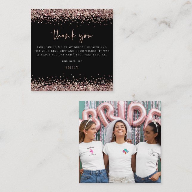 MINI Rose Gold Glitter Photo Bridal Shower Thanks  Card (Front/Back)