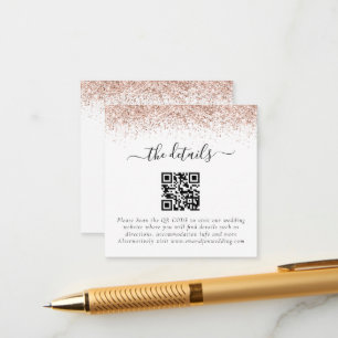 Mini Rose Gold Glitter QR Code Wedding Details Enclosure Card