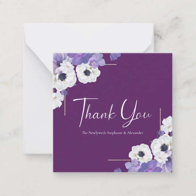 Mini Royal Purple Floral Thank You Card (Front)
