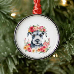 Mini Schnauzer Floral Metal Tree Decoration