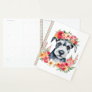 Mini Schnauzer Pink Flowers Crown red yellow white Planner