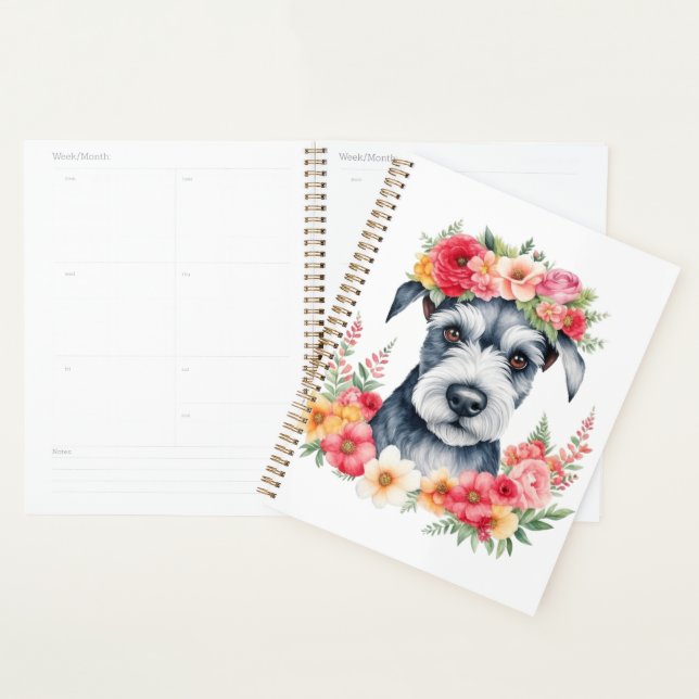 Mini Schnauzer Pink Flowers Crown red yellow white Planner (Display)