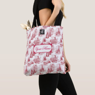 MINI SCHNAUZER Terrier Red Toile w/Custom Name Tote Bag