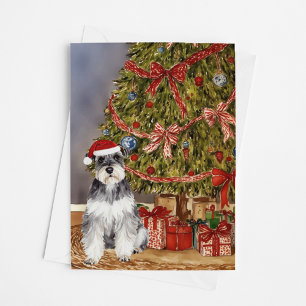 Mini Schnauzer Watercolor Under the Christmas Tree Card