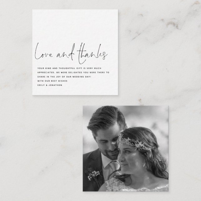 MINI Script Black White Newlywed Photo Thank You Card (Front/Back)