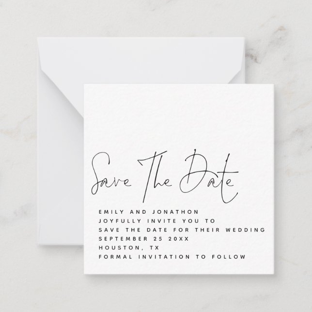 MINI Script Black White Wedding Save the Date Card (Front)