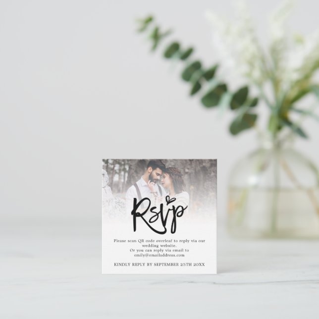 Mini Script QR Code Photo Wedding RSVP Enclosure (Standing Front)