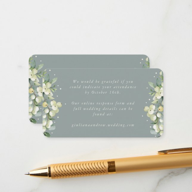 Mini Seafoam Snowberry+Eucalyptus Online RSVP Enclosure Card (Front/Back In Situ)