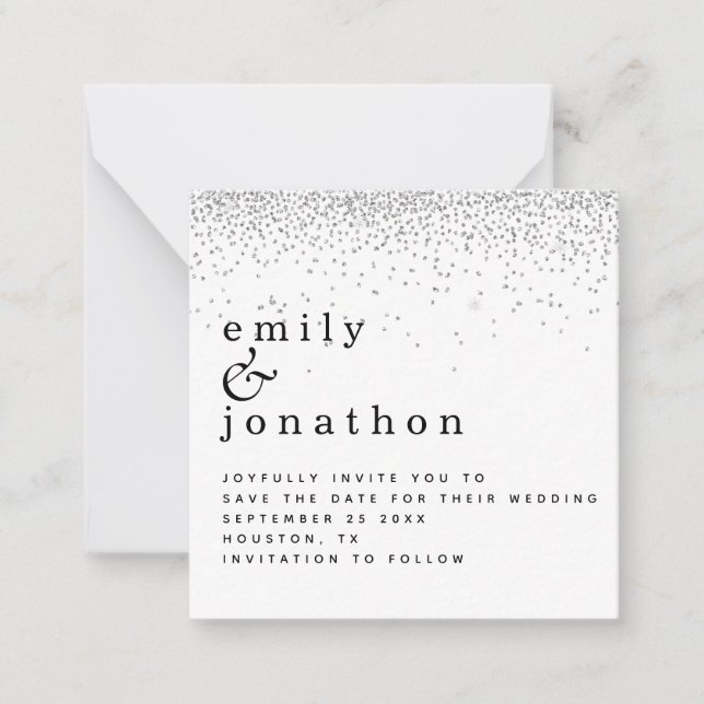 MINI Silver Glitter Minimal Wedding Save the Date Card (Front)