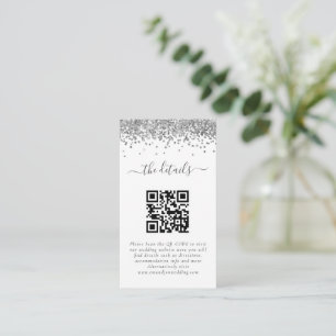 Mini Silver Glitter QR Code Wedding Details Enclosure Card