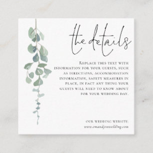 MINI Simple Eucalyptus Wedding Details Enclosure Card