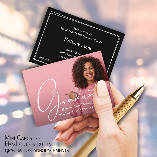MINI Size 3.5" X 2.5" Photo Graduate Invitations (Small 3.5" x 2.5" graduation party cards to hand out or include in your graduation announcements.)