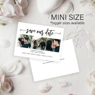 Mini size 3 photo modern wedding save the date card