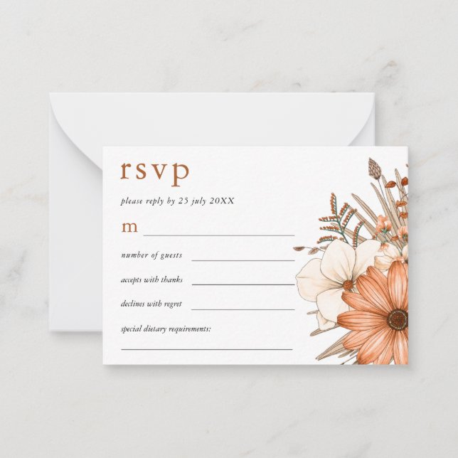 MINI SIZE Elegant Autumn Florals Wedding RSVP Card (Front)