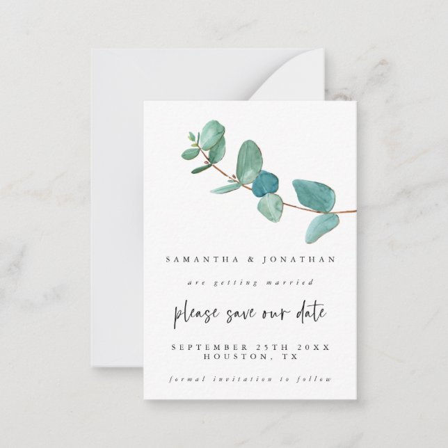 MINI SIZE | Eucalyptus Wedding Save The Date Card (Front)