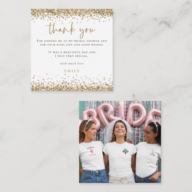 Mini Size | Glitter Photo Bridal Shower Thank You Card (Front/Back)