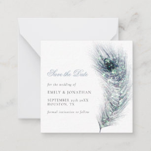 MINI SIZE Peacock Feather Wedding Save The Date Card