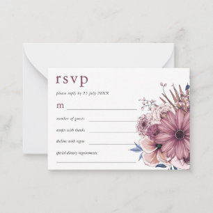MINI SIZE Purple Berry Florals Wedding RSVP Card