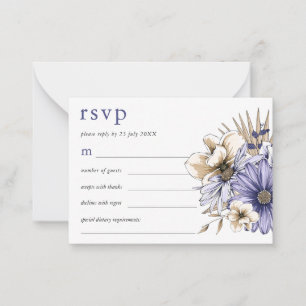 MINI SIZE Purple Cream Florals Wedding RSVP Card