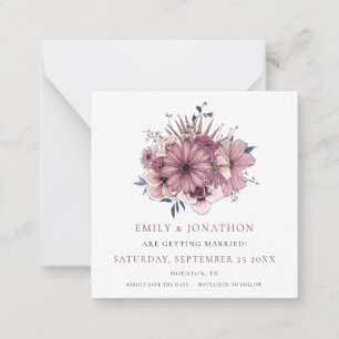 MINI SIZE Purple Florals Wedding Save The Date Card