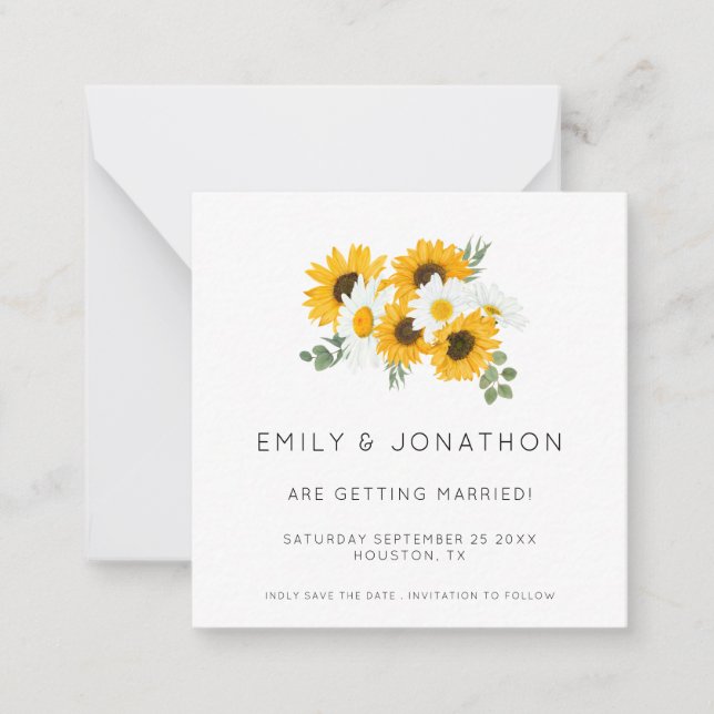 MINI SIZE | Rustic Sunflowers Yellow Save The Date Card (Front)