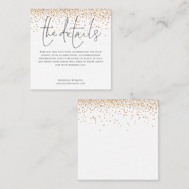MINI SIZE Wedding Details Script Gold Glitter Enclosure Card (Front/Back)