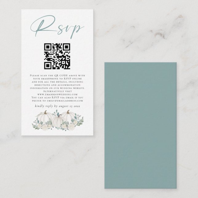 Mini size White Pumpkins QR Code Wedding RSVP Encl Enclosure Card (Front/Back)