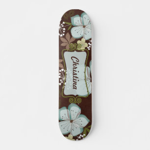 Mini Skateboard Hawaiian Blue Flowers