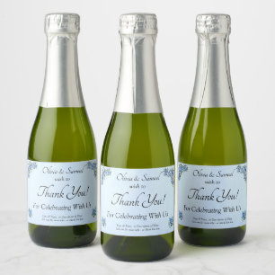 Mini Sparkling Wine Bottle Labels - Blue Peony 