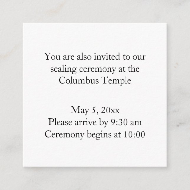 Mini Square Diamond-Back Temple Sealing Enclosure Card (Front)