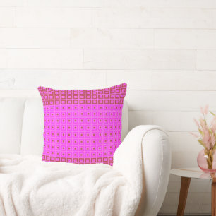 Mini Squares In Squares Black Red Hot Pink Cushion