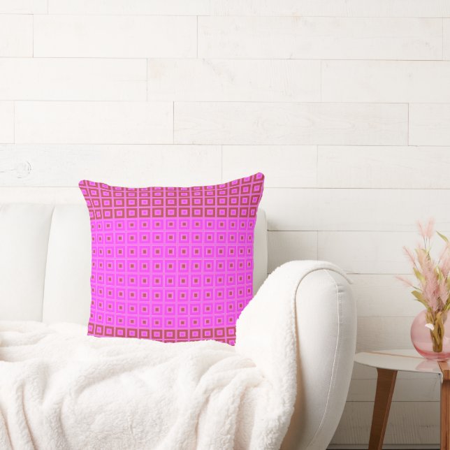 Mini Squares In Squares Black Red Hot Pink Cushion (Couch)