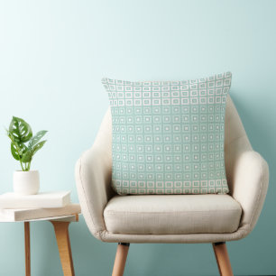 Mini Squares In Squares Duck Egg Green White Cushion