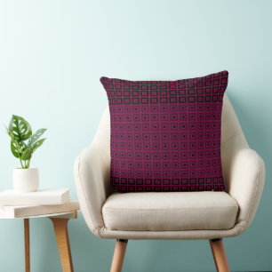 Mini Squares In Squares Magenta Aubergine Cushion