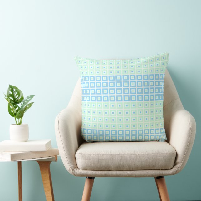 Mini Squares In Squares Pastel Blue Green Cushion (Chair)
