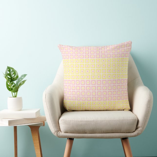 Mini Squares In Squares Yellow Blush Pink Cushion (Chair)