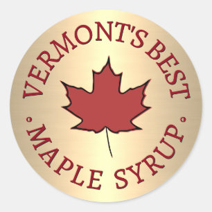 Mini State Name Red Leaf Maple Syrup Promotional Classic Round Sticker