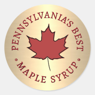 Mini State Name Red Leaf Maple Syrup Promotional Classic Round Sticker