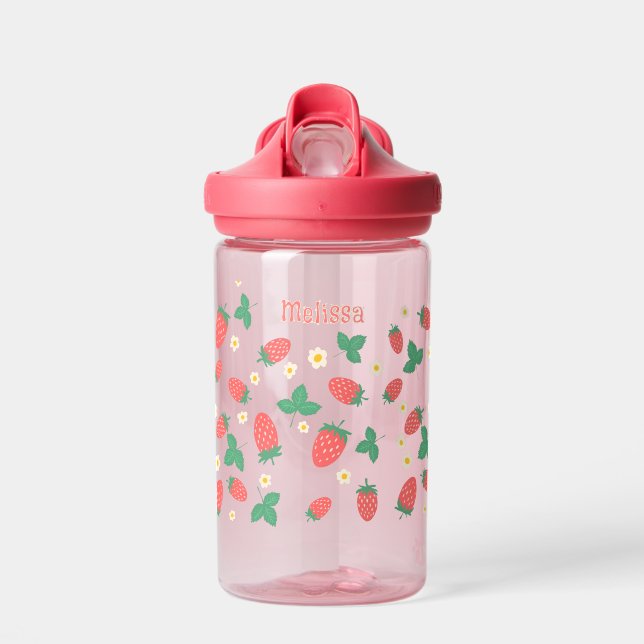 Mini Strawberry Blossom Personalised  Water Bottle (Front)
