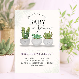 Mini Succulent Greenery Baby Shower Invitation